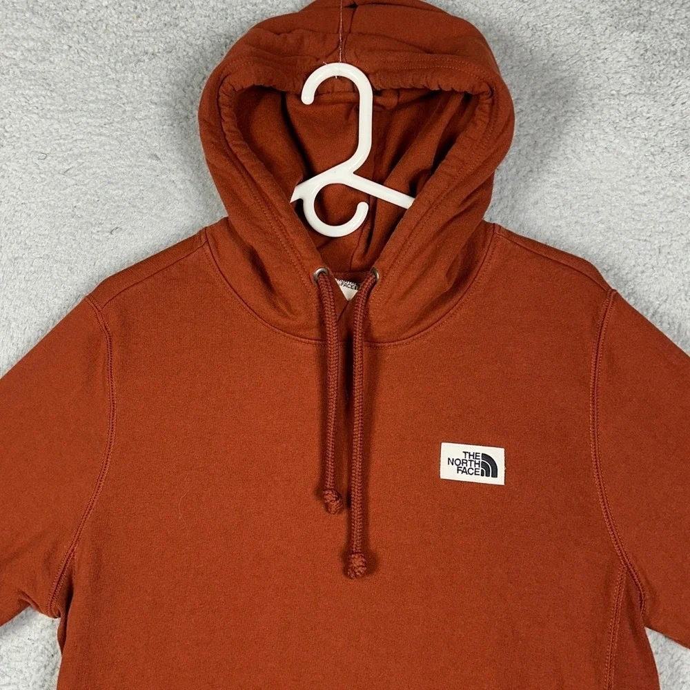 The North Face Hoodie Mens Medium Burnt Orange Pullover Logo Patch Sweatshirt